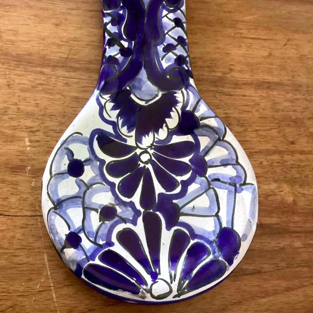 Talavera Mexican Pottery Blue White Hand Painted Spoon Rest Signed Sta-Irene 11